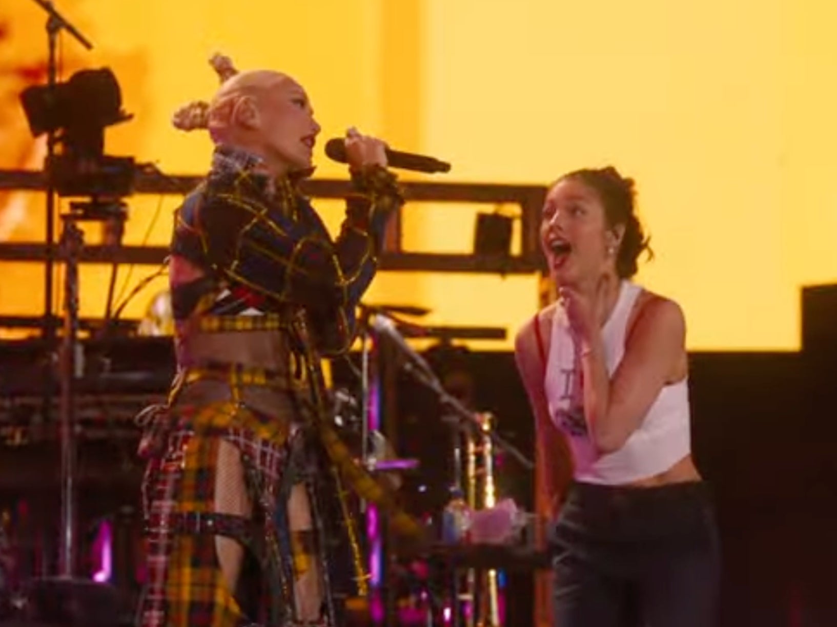 No Doubt singer Gwen Stefani and Olivia Rodrigo onstage at Coachella 2024