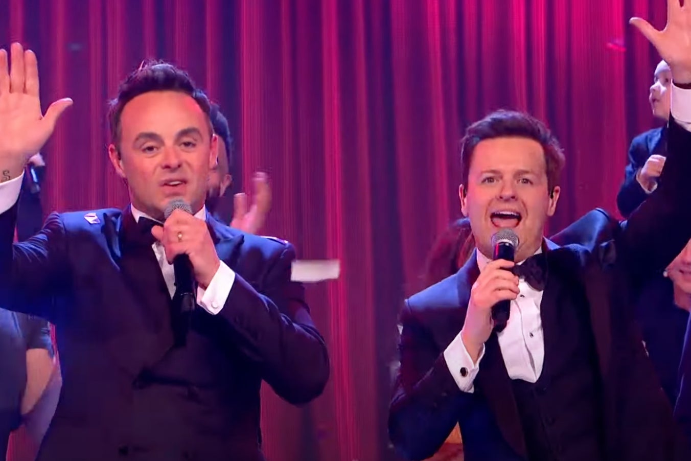 Presenting duo Ant and Dec waving goodbye to audience