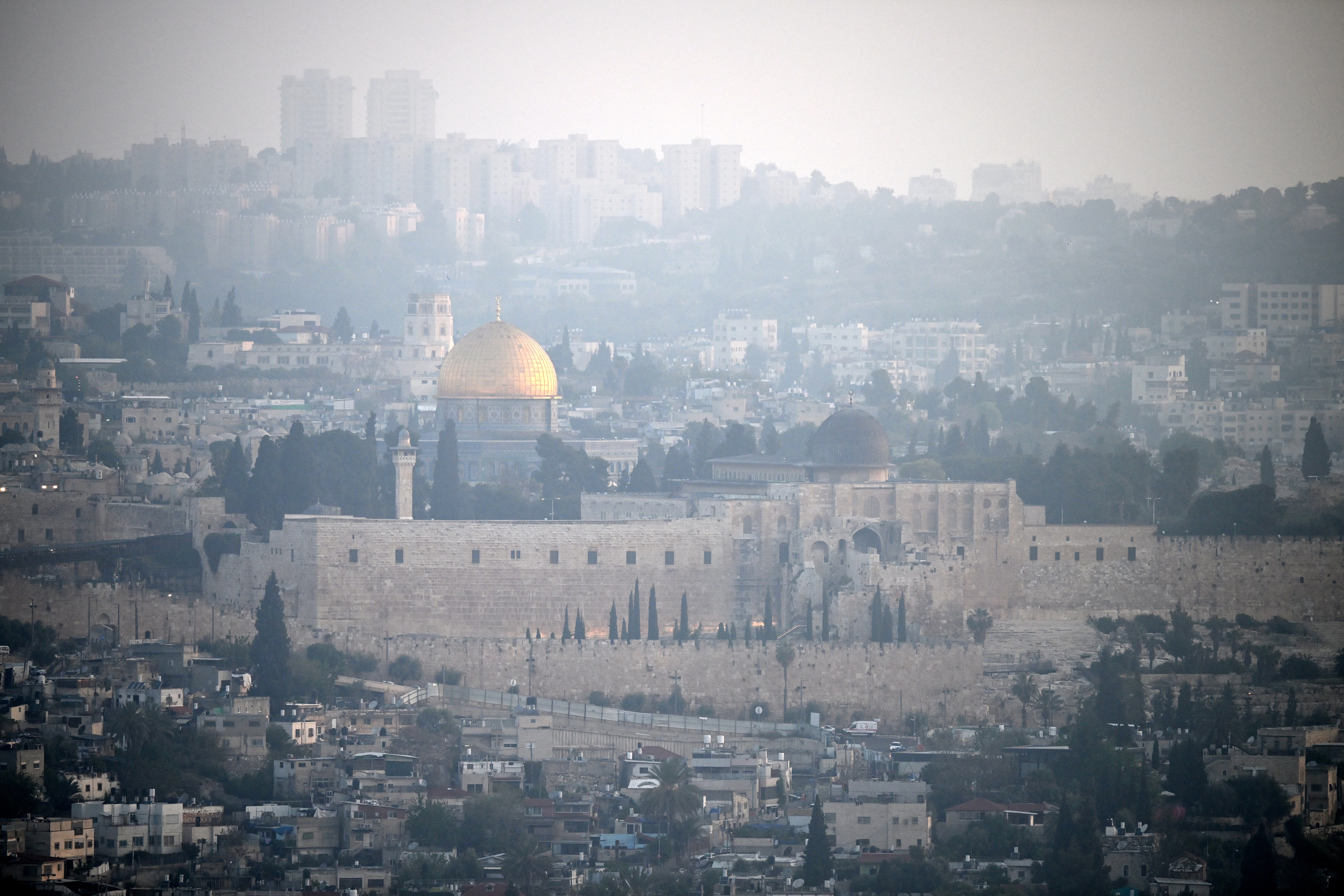 Jerusalem’s Old City is pictured at dawn on 14 April 2024 after Iran launched a drone and missile attack on Israel