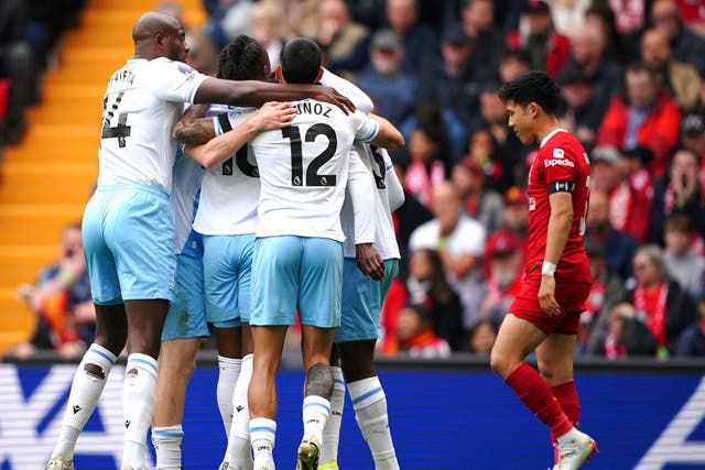 Eberechi Eze’s goal saw Crystal Palace win at Liverpool (Peter Byrne/PA)