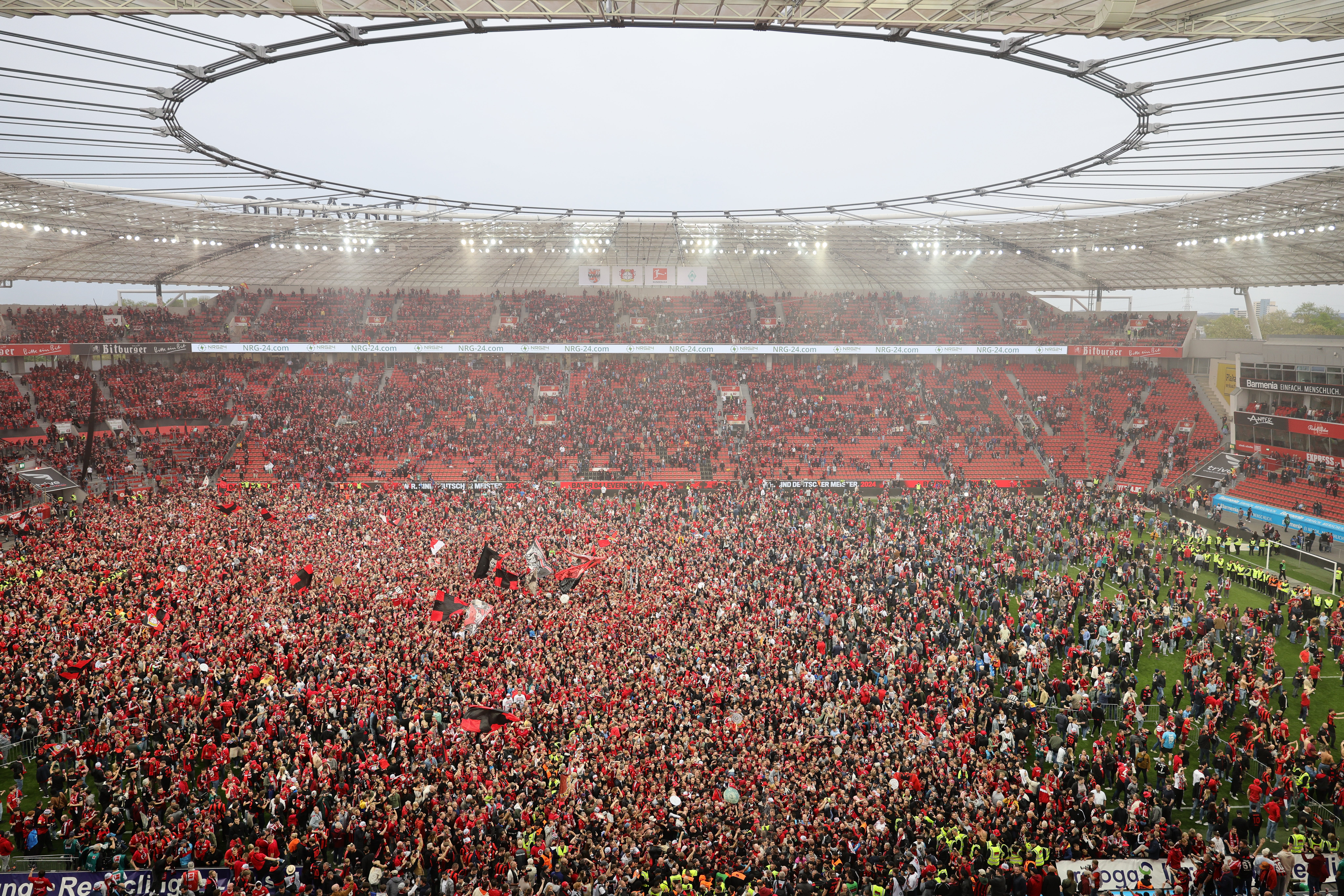 Fans invaded the pitch as Levekusen defeated Werder Bremen 5-0 at home