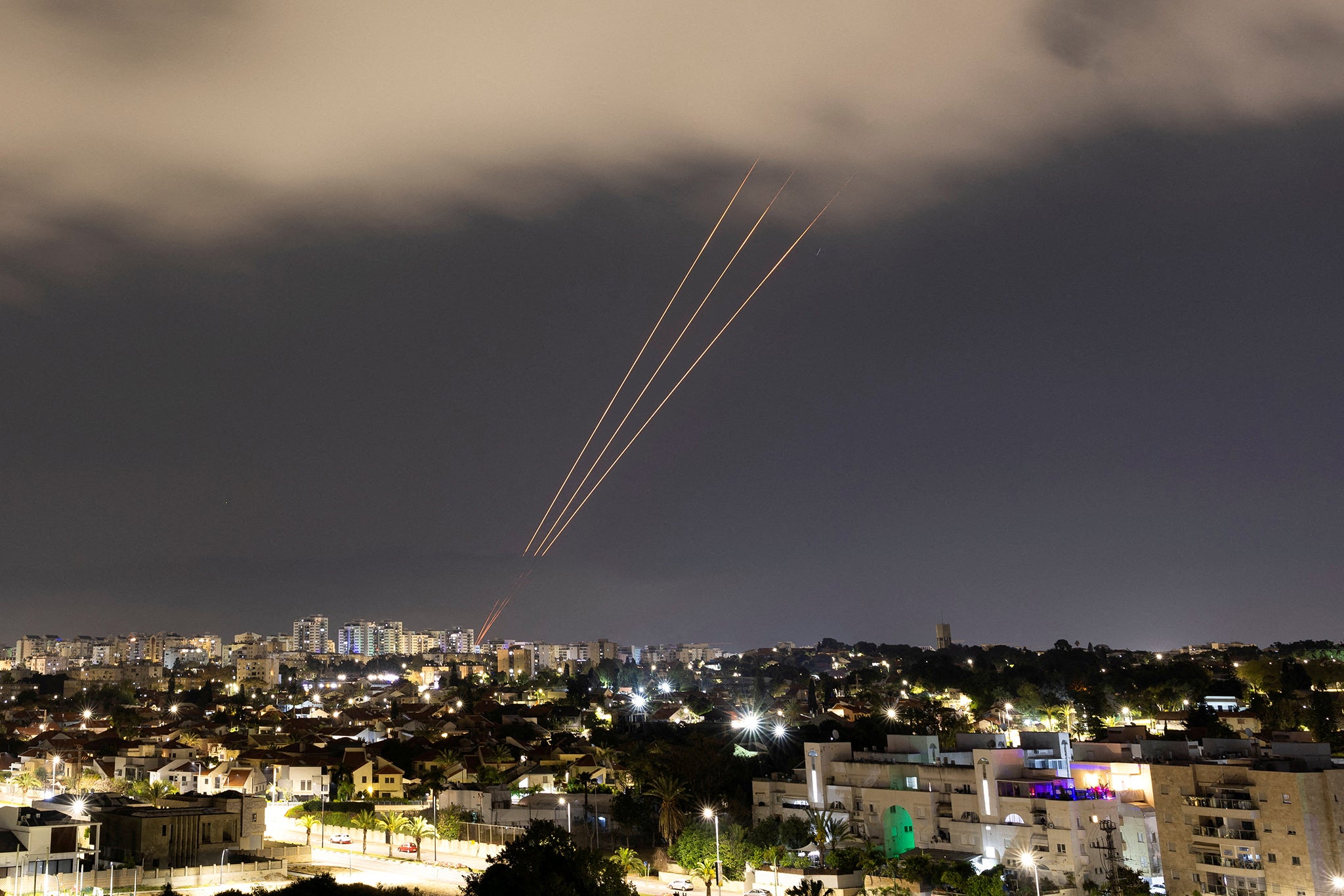 Israel’s anti-missile system responds to the approach of drones and missiles launched by Iran
