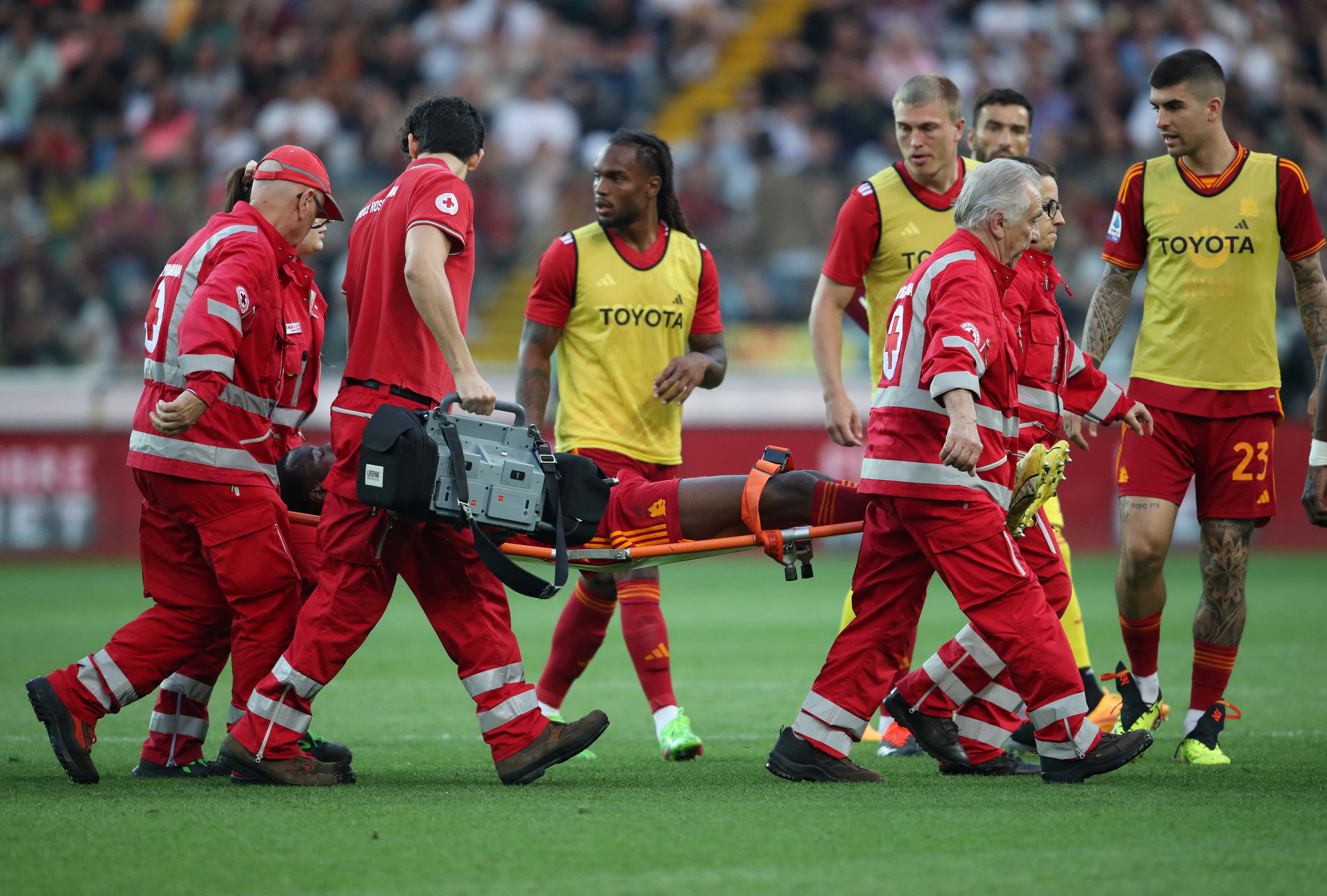 Evan Ndicka was taken off the pitch on a stretcher