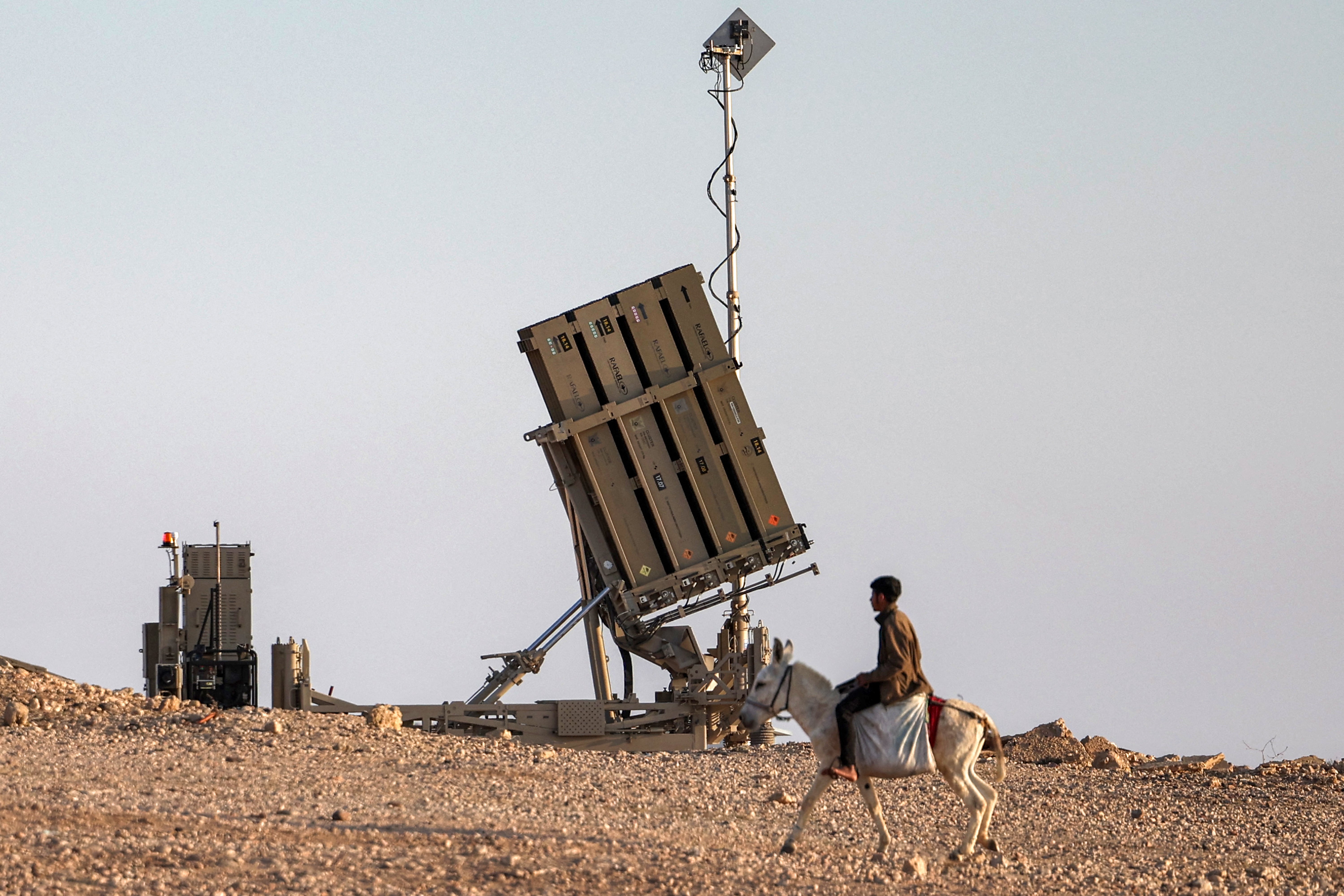 An Iron Dome battery in the Negev desert on Sunday