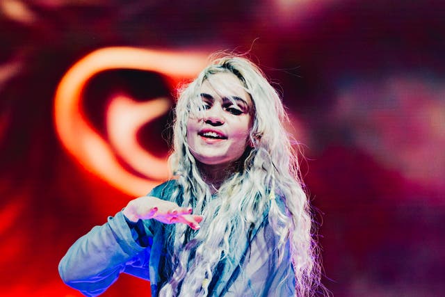 <p>Grimes performs at the Sahara Stage at the 2024 Coachella Valley Music And Arts Festival</p>