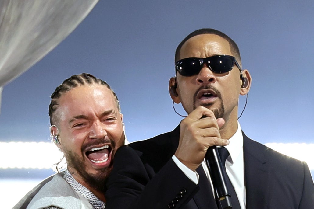 Balvin and Will Smith perform at the Coachella Stage during the 2024 Coachella Valley Music and Arts Festival