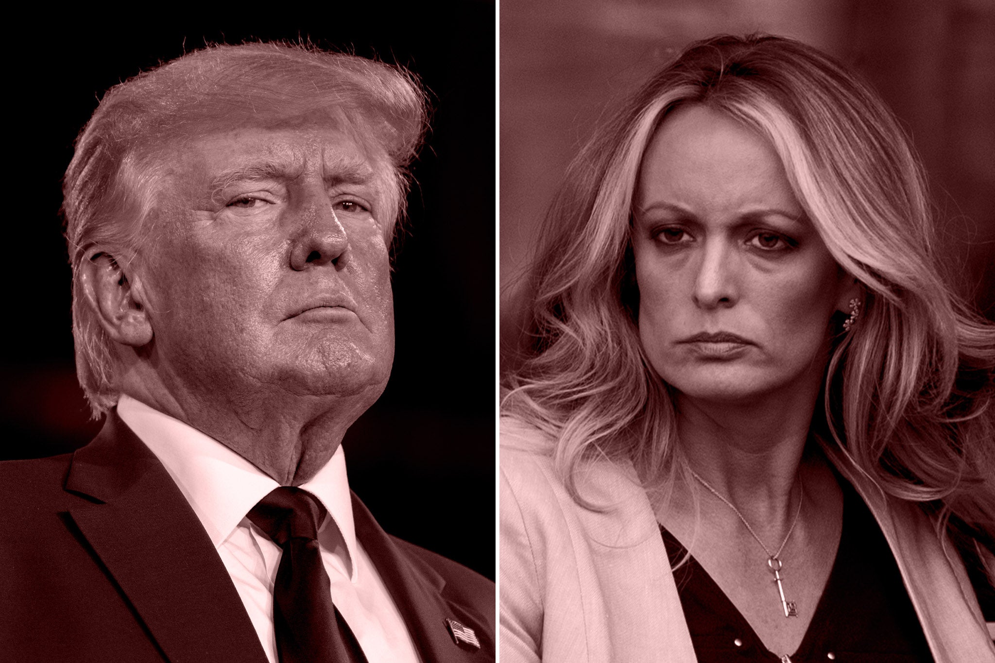 Donald Trump (left) is on trial over hush money payments made to Stormy Daniels (right)