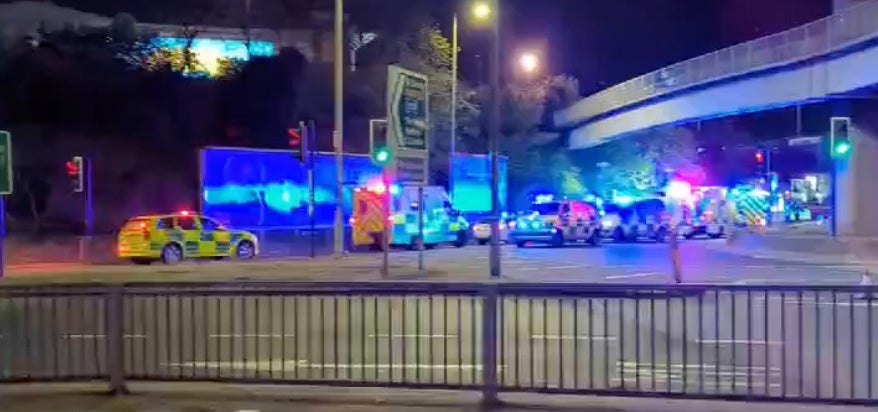 Emergency services on the roundabout on the North Circular on Sunday night