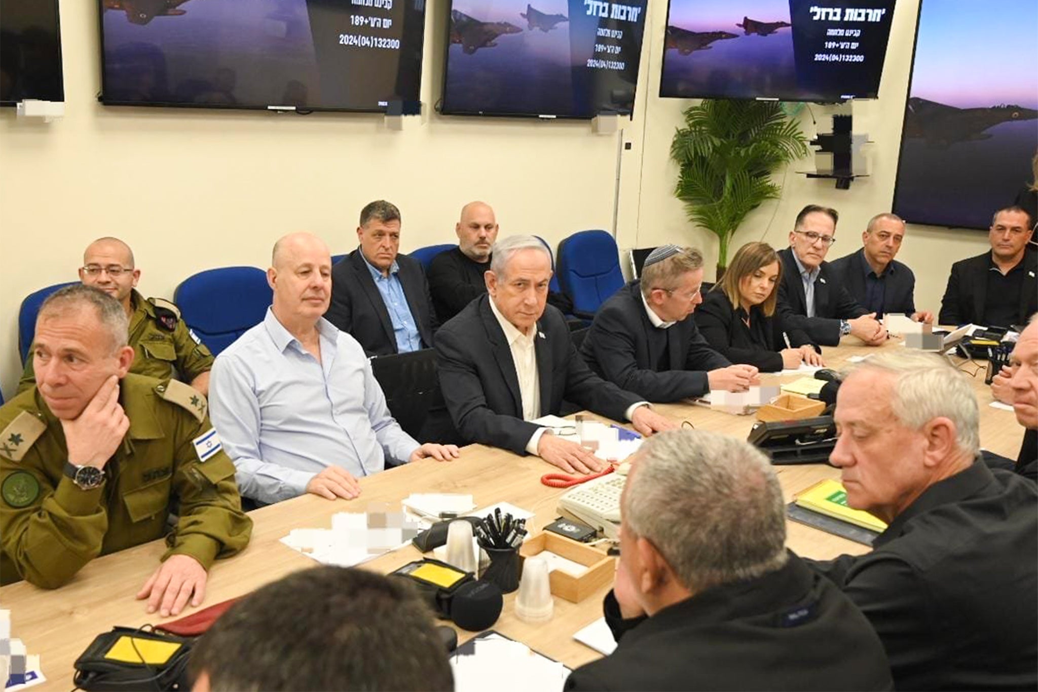Benjamin Netanyahu with his war cabinet. The Israeli PM has often been accused of using war to his political advantage