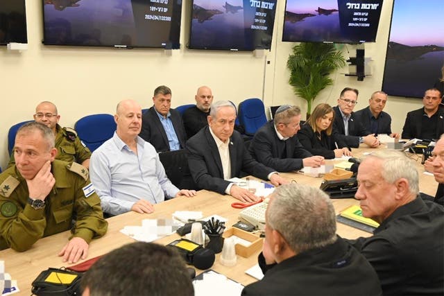 <p>Benjamin Netanyahu with his war cabinet. The Israeli PM has often been accused of using war to his political advantage </p>