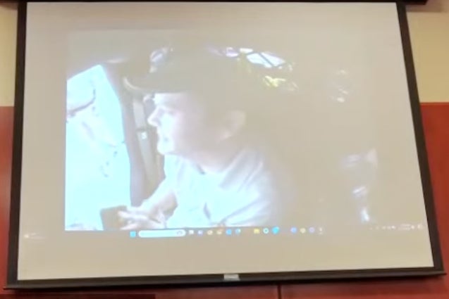 A screenshot of the video played in court shows Chad Daybell talking to his daughter after he was detained in 2020