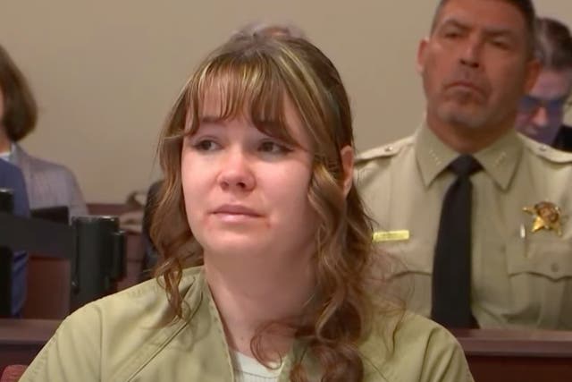 <p>Rust armourer Hannah Gutierrez-Reed, who was convicted of involuntary manslaughter in the shooting death of cinematographer Halyna Hutchins, during her sentencing hearing in Santa Fe, New Mexico on Monday </p>