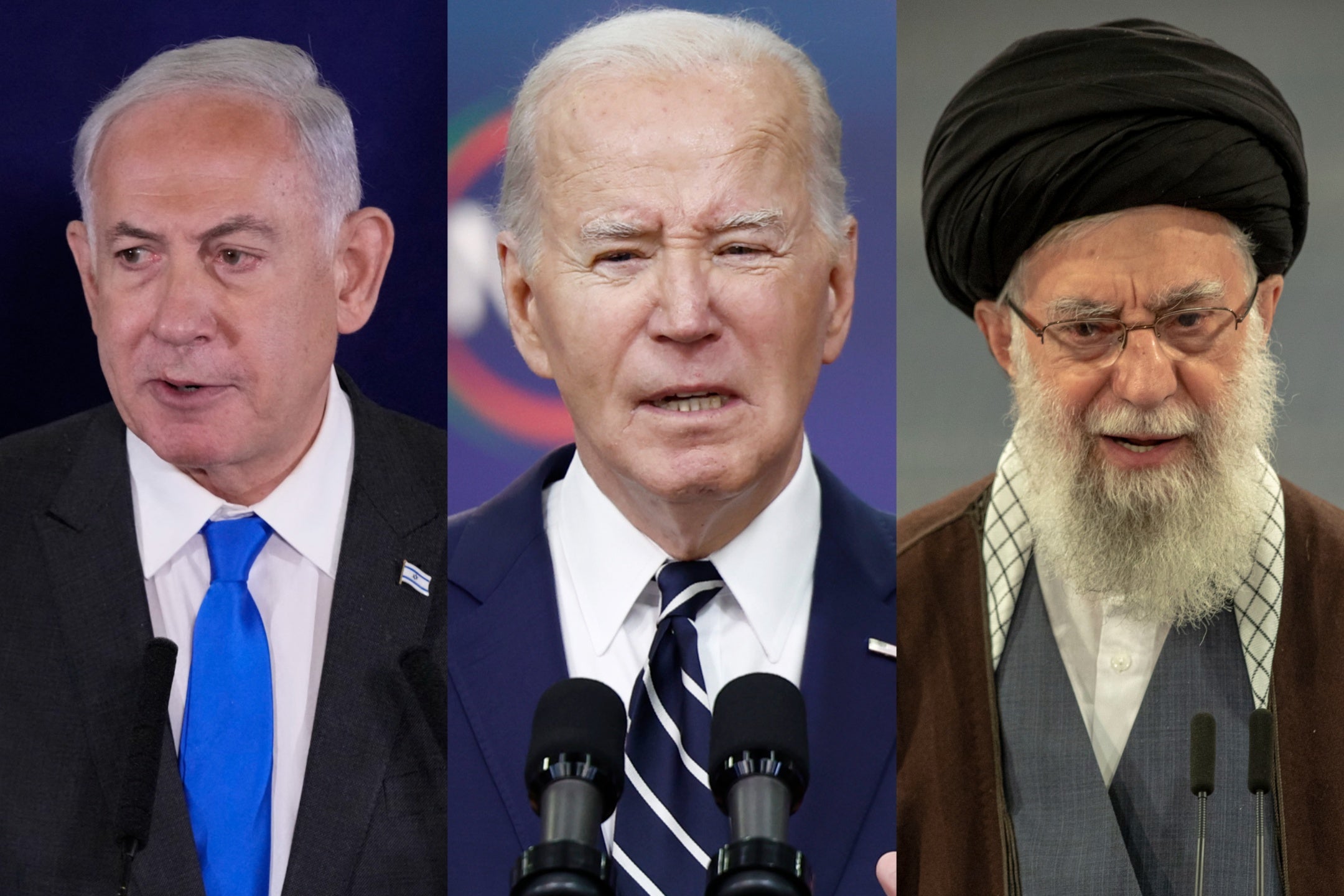 Benjamin Netanyahu, Joe Biden, and Ayatollah Ali Khamenei