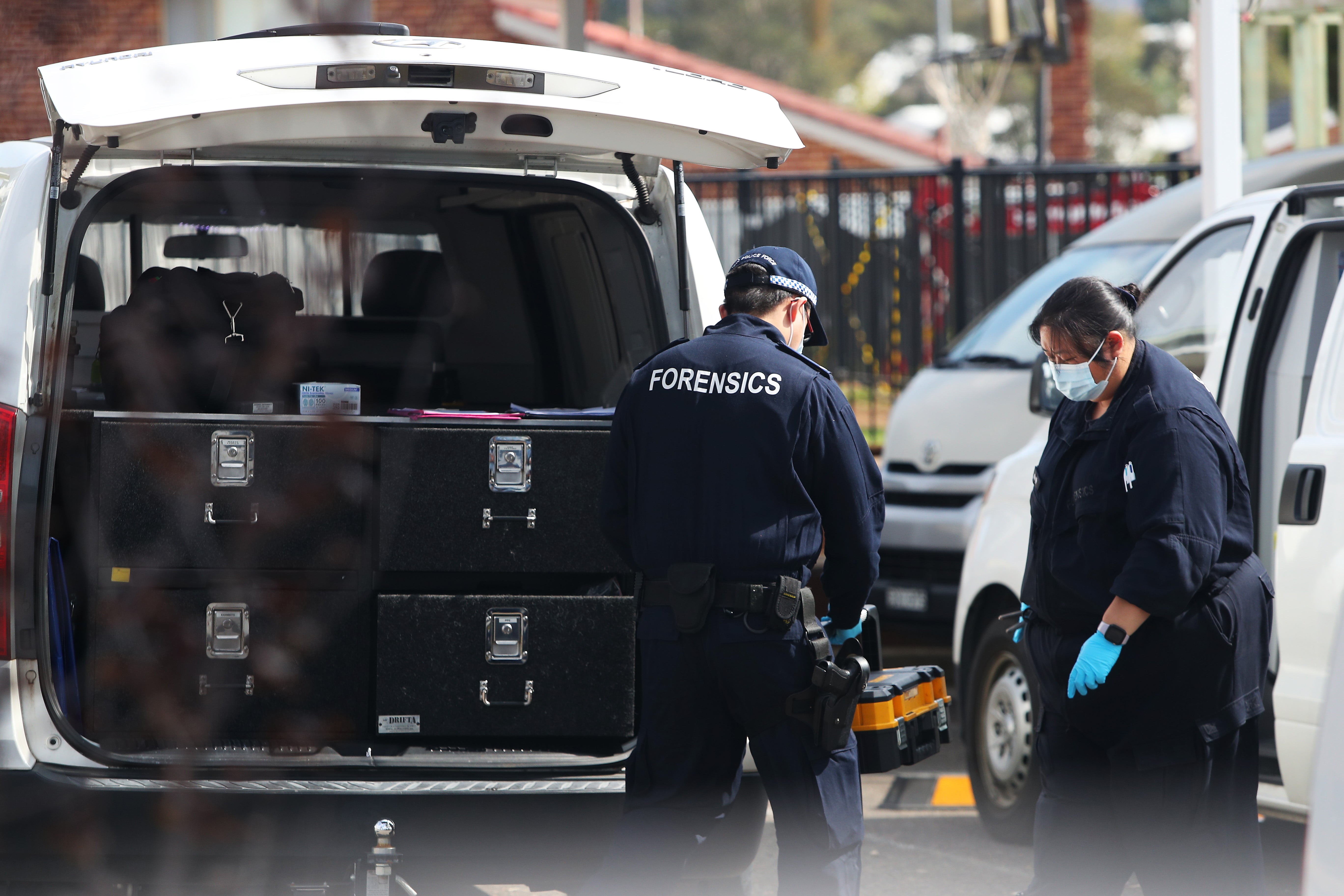 NSW Forensic Police are seen at Christ The Good Shepherd Church in the suburb of Wakeley on16 April 2024 in Sydney, Australia
