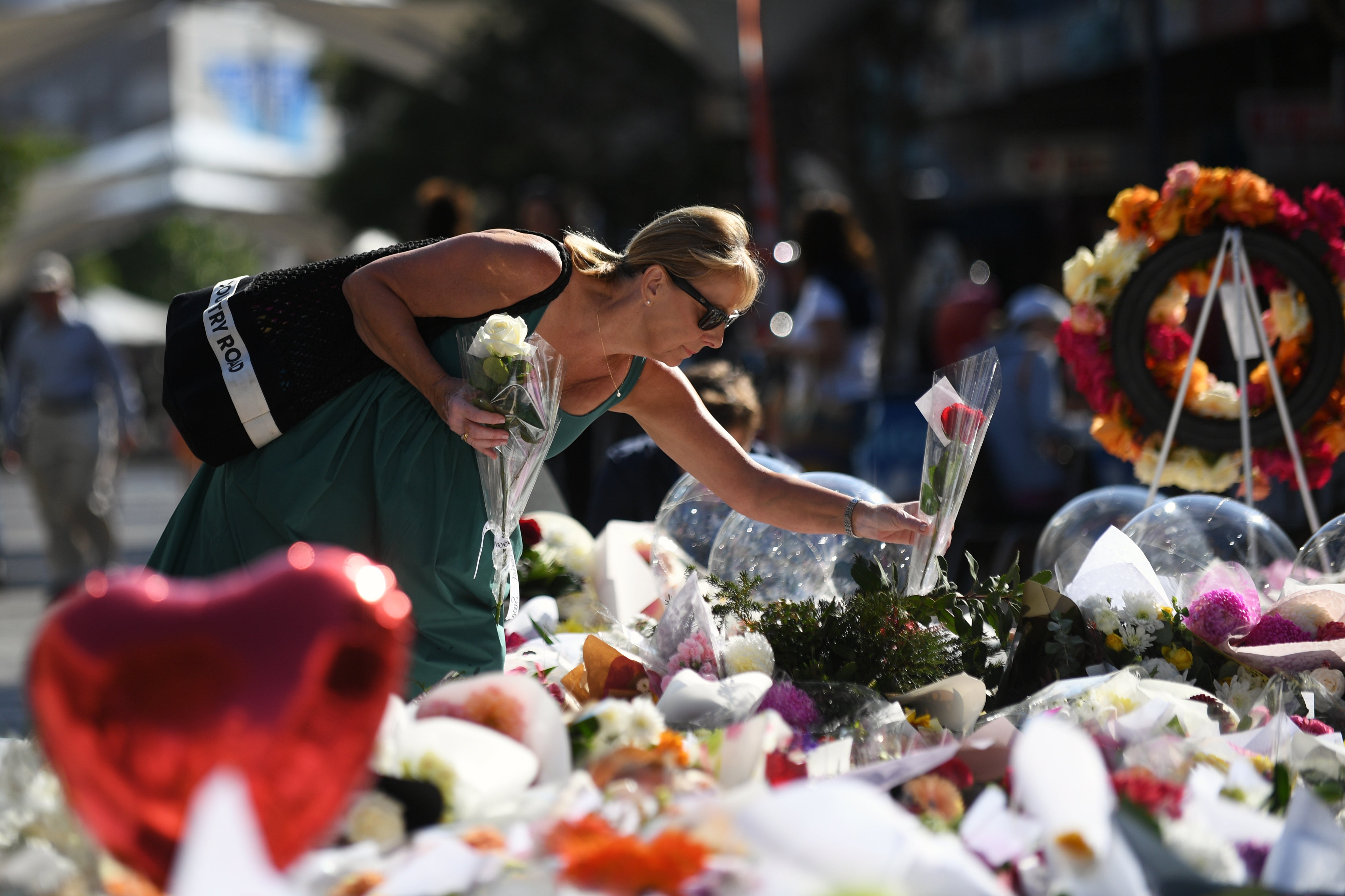 Flowers laid outside Westfield Bondi Junction shopping centre after Saturday’s attack