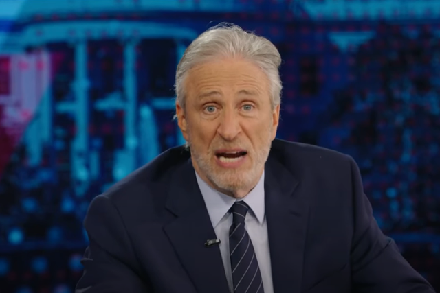 <p>Jon Stewart jokes that Mr Trump must have been ‘bored’ in the courtroom </p>