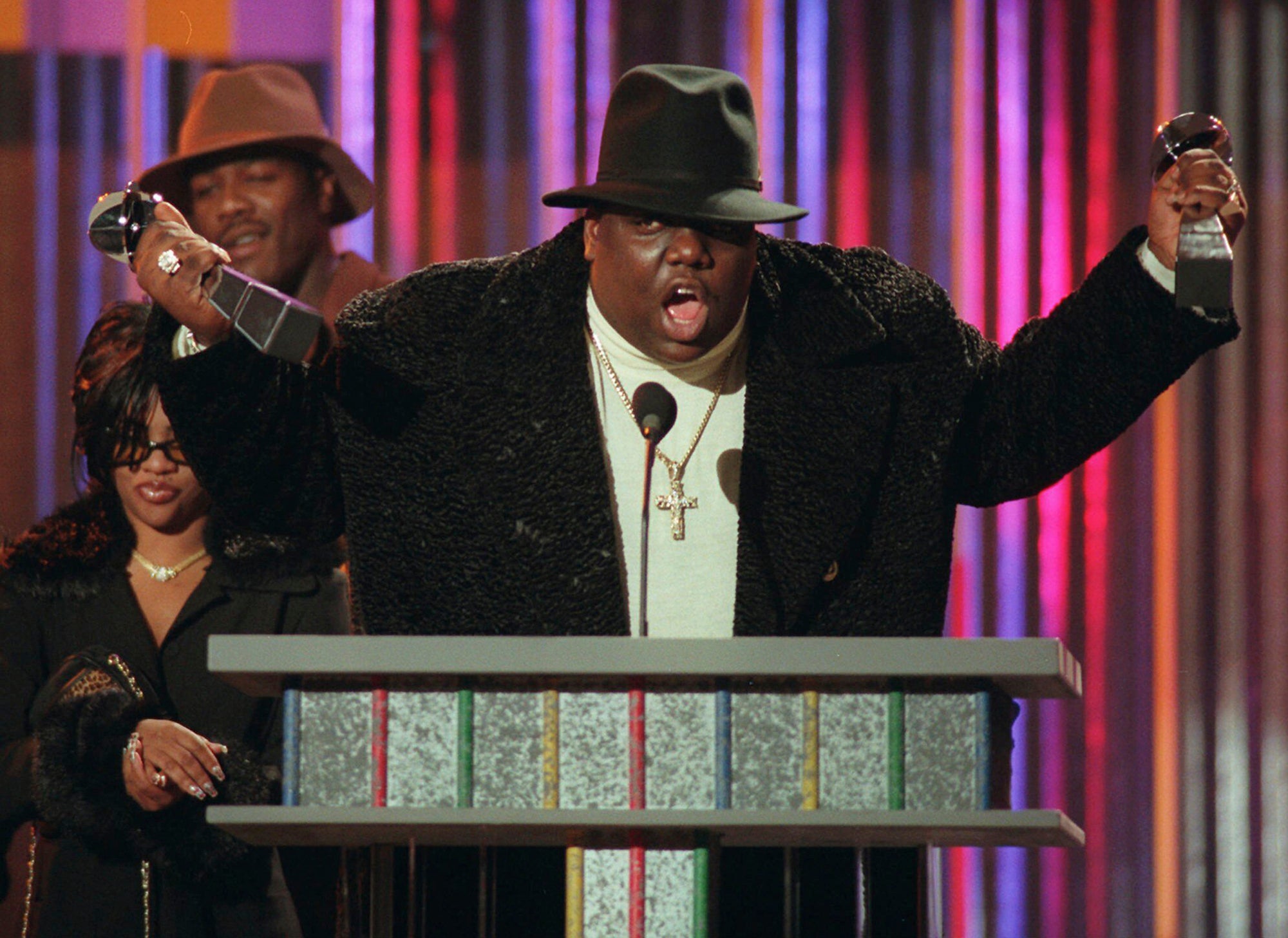 Before Shakur was shot in 1994, he and Wallace were friends and performed on stage together (AP)