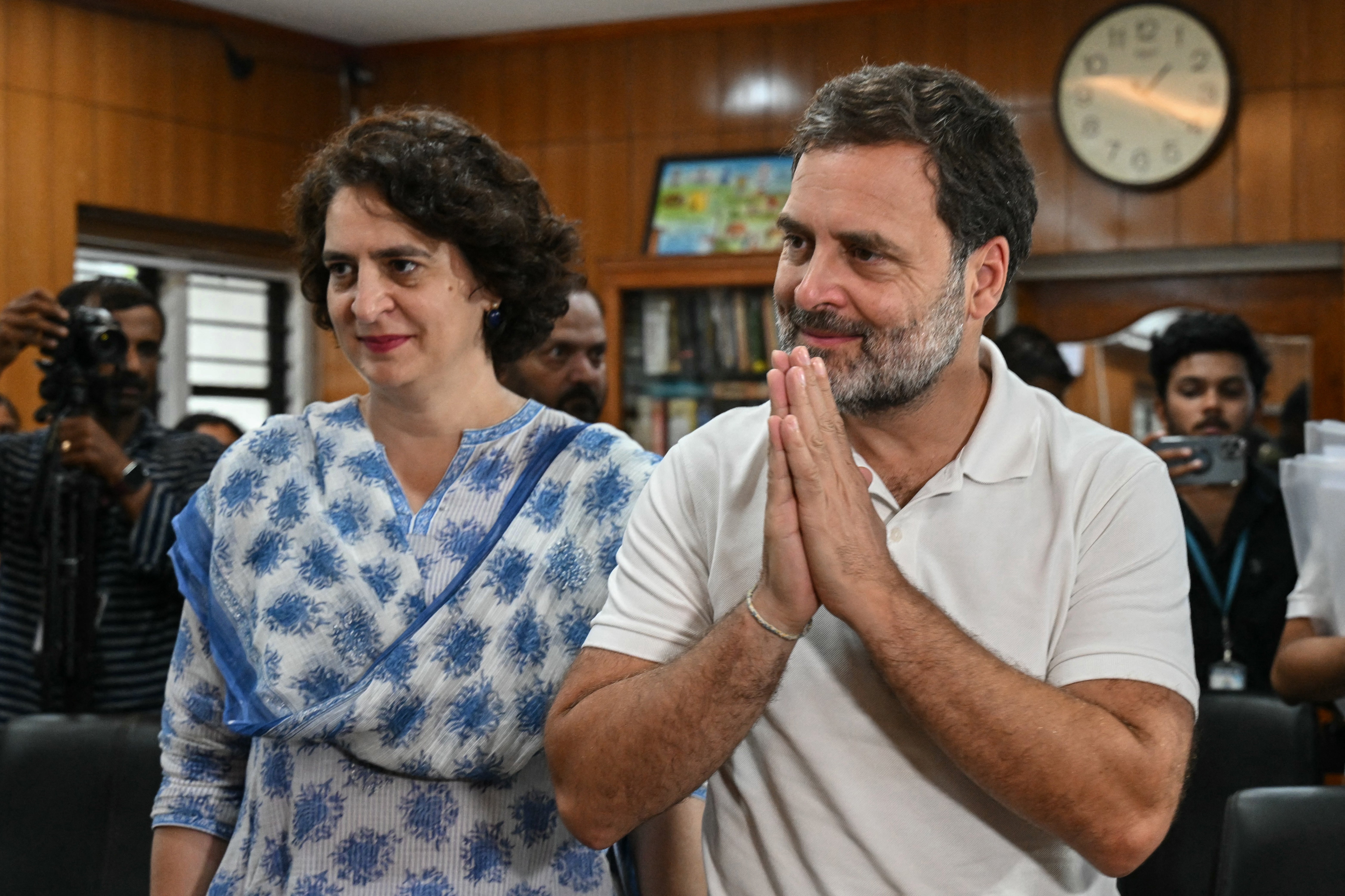 Rahul Gandhi and his sister Priyanka Gandhi Vadra arrive to file his nomination papers for India's general elections