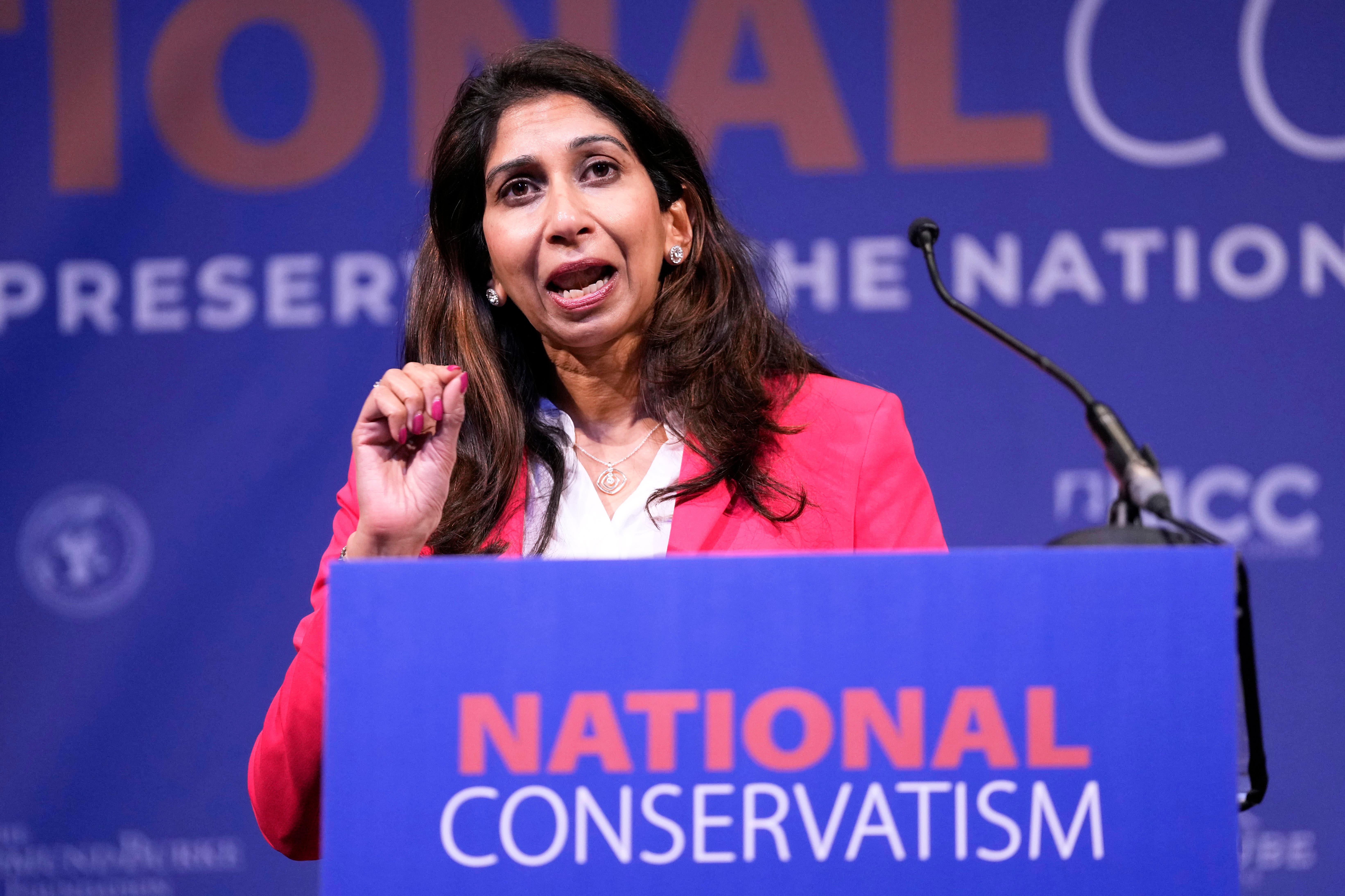 The UK lacks the ‘political will’ to leave the European Convention on Human Rights, former home secretary Suella Braverman told a conference in Brussels as Belgian police moved to shut the event down (Virginia Mayo/AP)