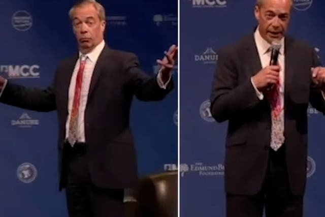 <p>Watch moment Nigel Farage finds out police are waiting to shut down NatCon Conference live on stage.</p>