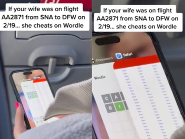<p>Passenger catches a woman cheating on Wordle </p>