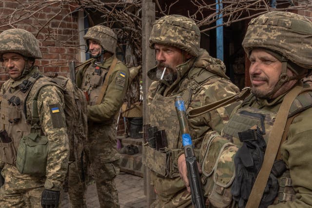 <p>Ukrainian troops in Donetsk near the front line</p>