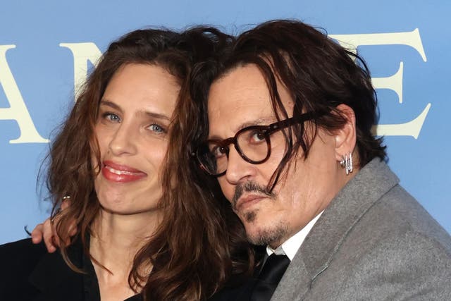 <p>Ma?wenn and Johnny Depp at the British premiere of their film ‘Jeanne du Barry’</p>
