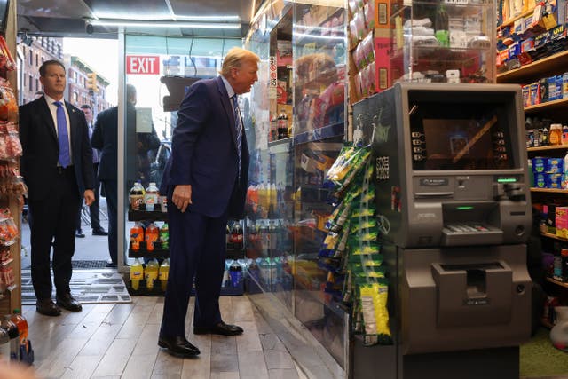 <p>Following his second day in court, Donald Trump made a stop at a Harlem bodega, where a clerk stabbed an ex-con to death in self-defense in 2022 </p>