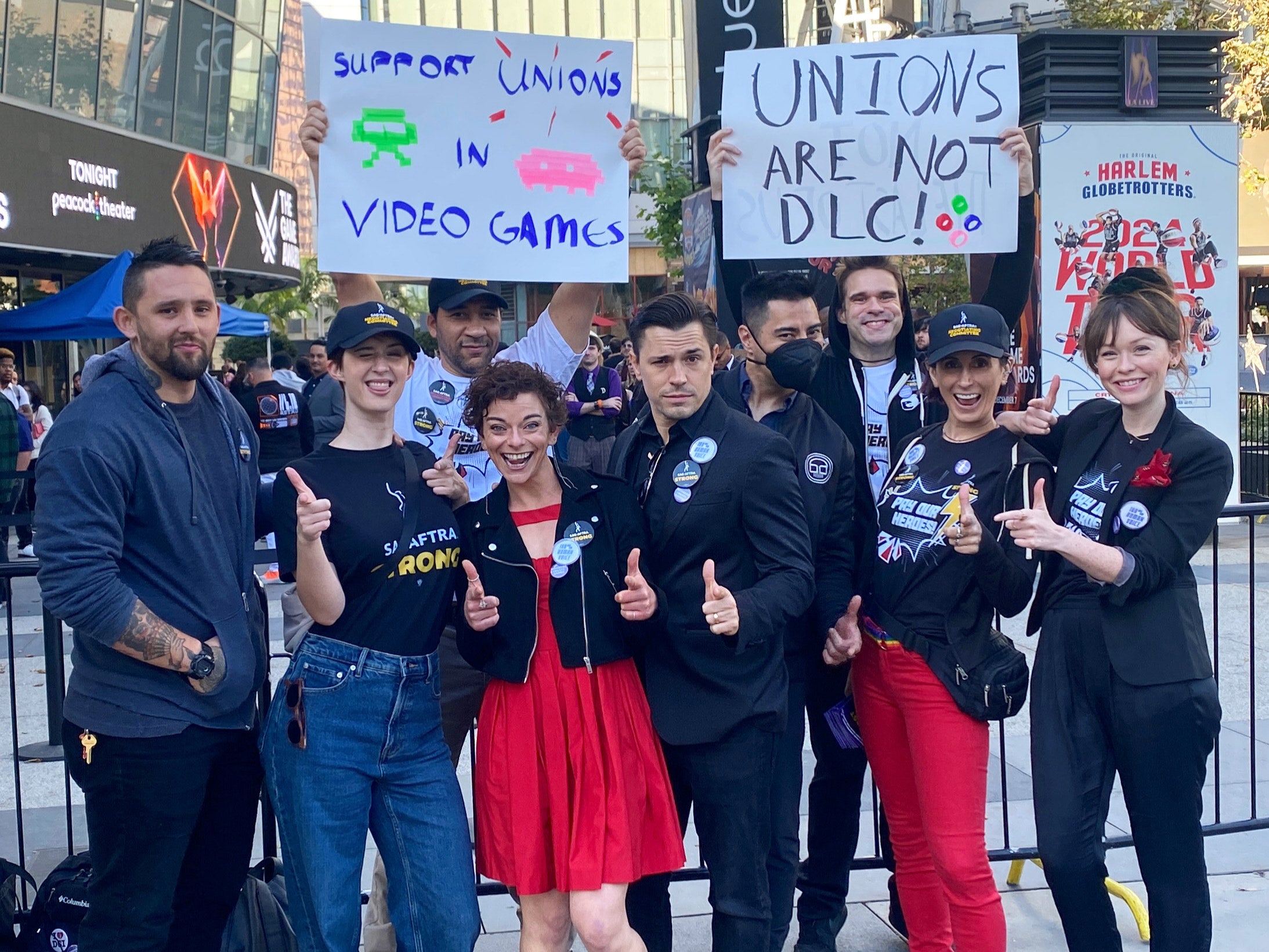 Unionised video game workers protest outside the Game Awards in Los Angeles in December 2023