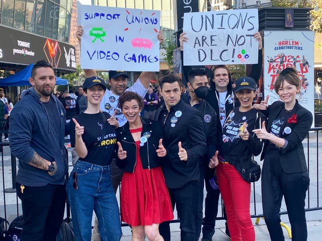 <p>Unionised video game workers protest outside the Game Awards in Los Angeles in December 2023</p>