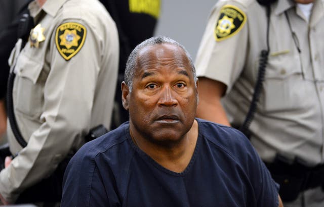 <p>O.J. Simpson sits during a break on the second day of an evidentiary hearing in Clark County District Court in Las Vegas. Fred Goldman, the father of Ron Goldman, is once again trying to collect on a 1997 wrongful death lawsuit he won against Simpson for the death of his son by filing a creditor claim against Simpson’s Las Vegas estate </p>
