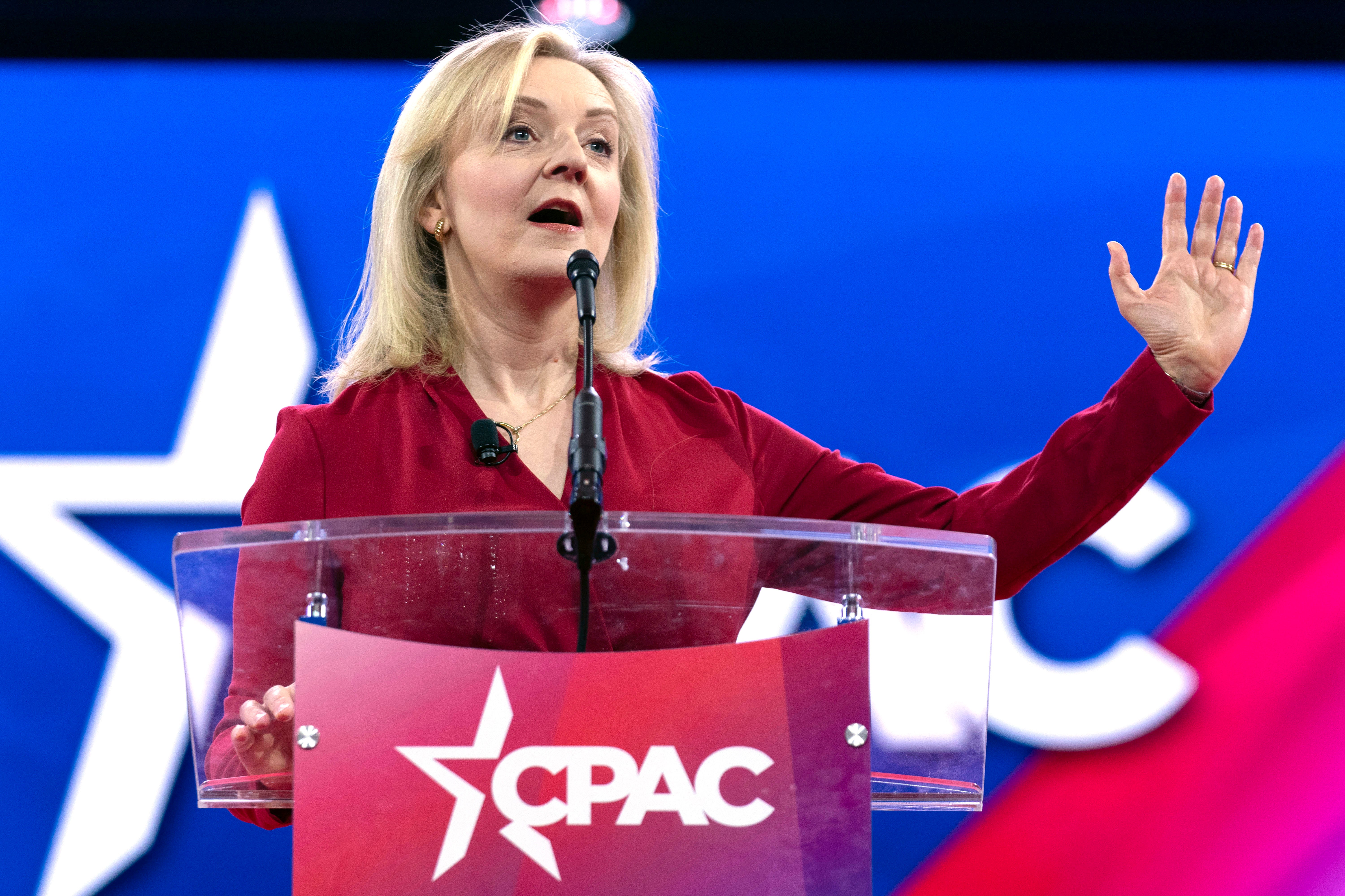 Ms Truss speaking at the Conservative Political Action Conference (CPAC) in the US