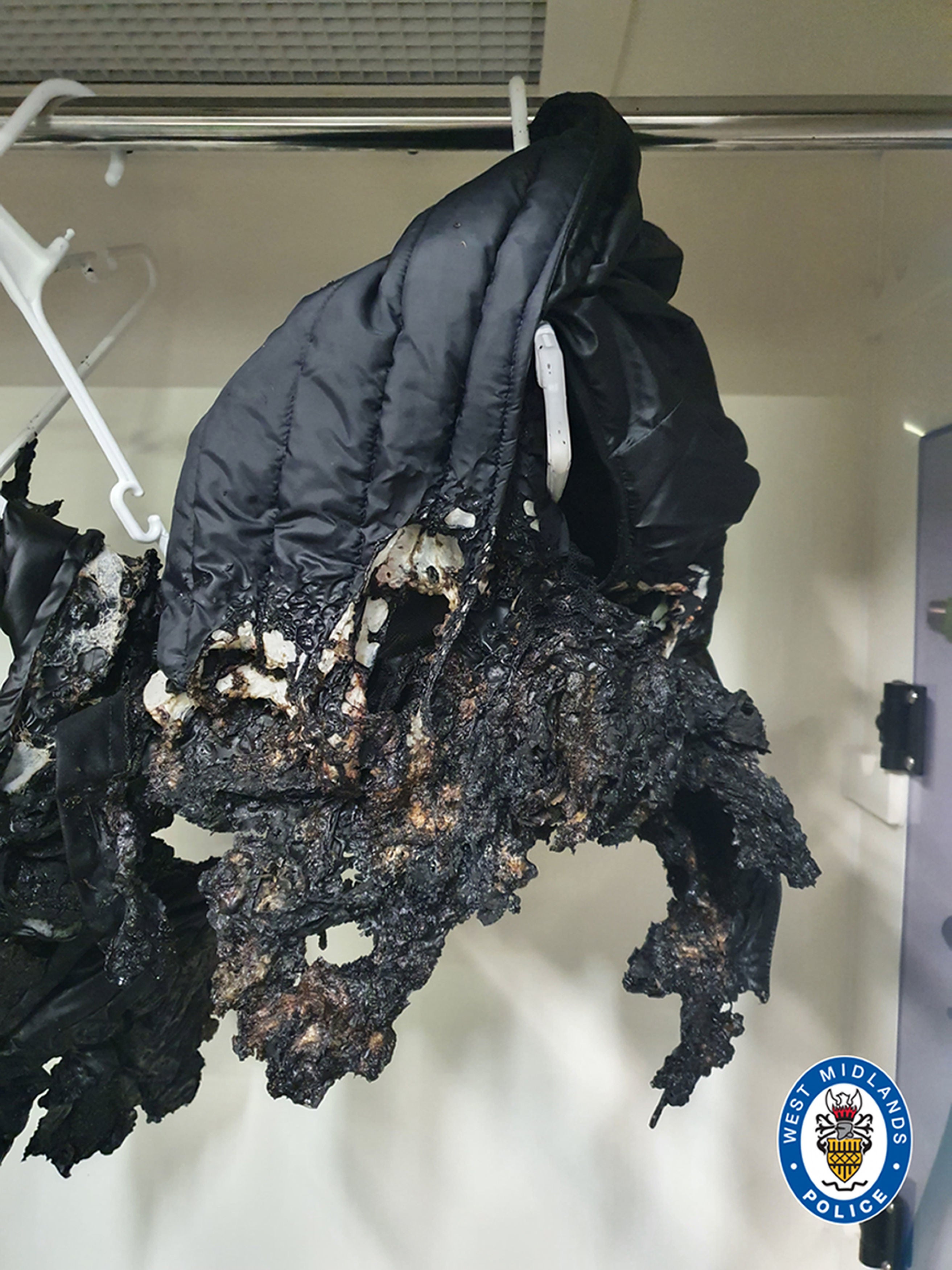 The burnt clothing of Mohammed Rayaz after the attack by Mohammed Abbkr