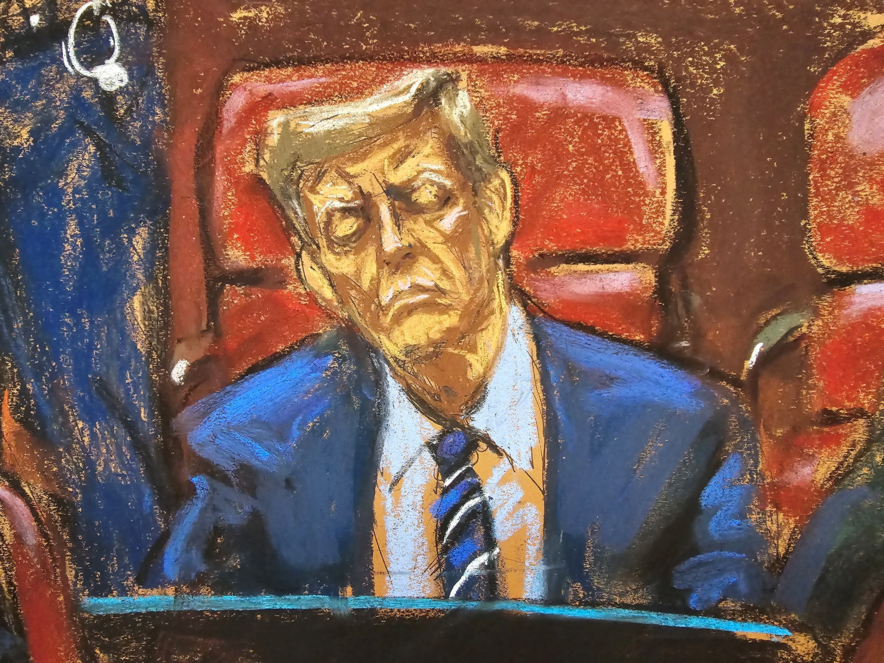A previous courtroom sketch appeared to show Mr Trump dozing off during proceedings in Manhattan