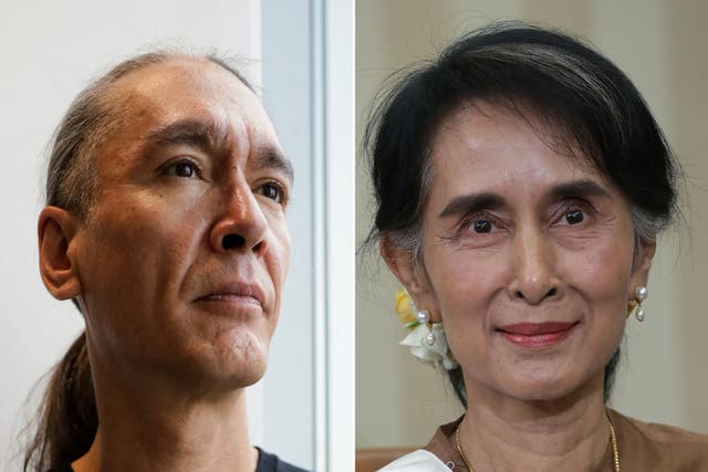<p>Kim Aris and his mother, Aung San Suu Kyi </p>