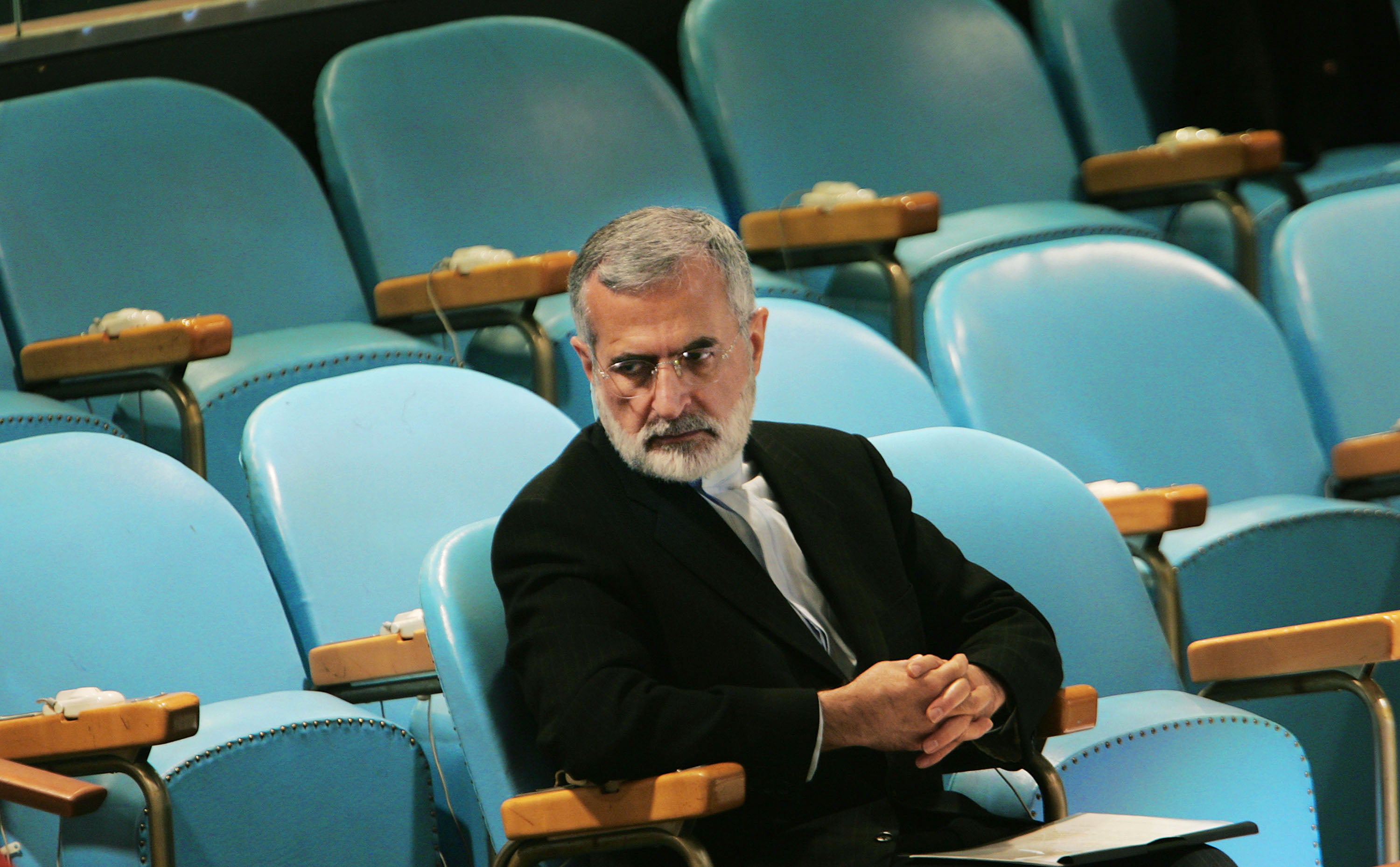 Kamal Kharrazi, the foreign minister of Iran, waits to speak at the United Nations in 2005