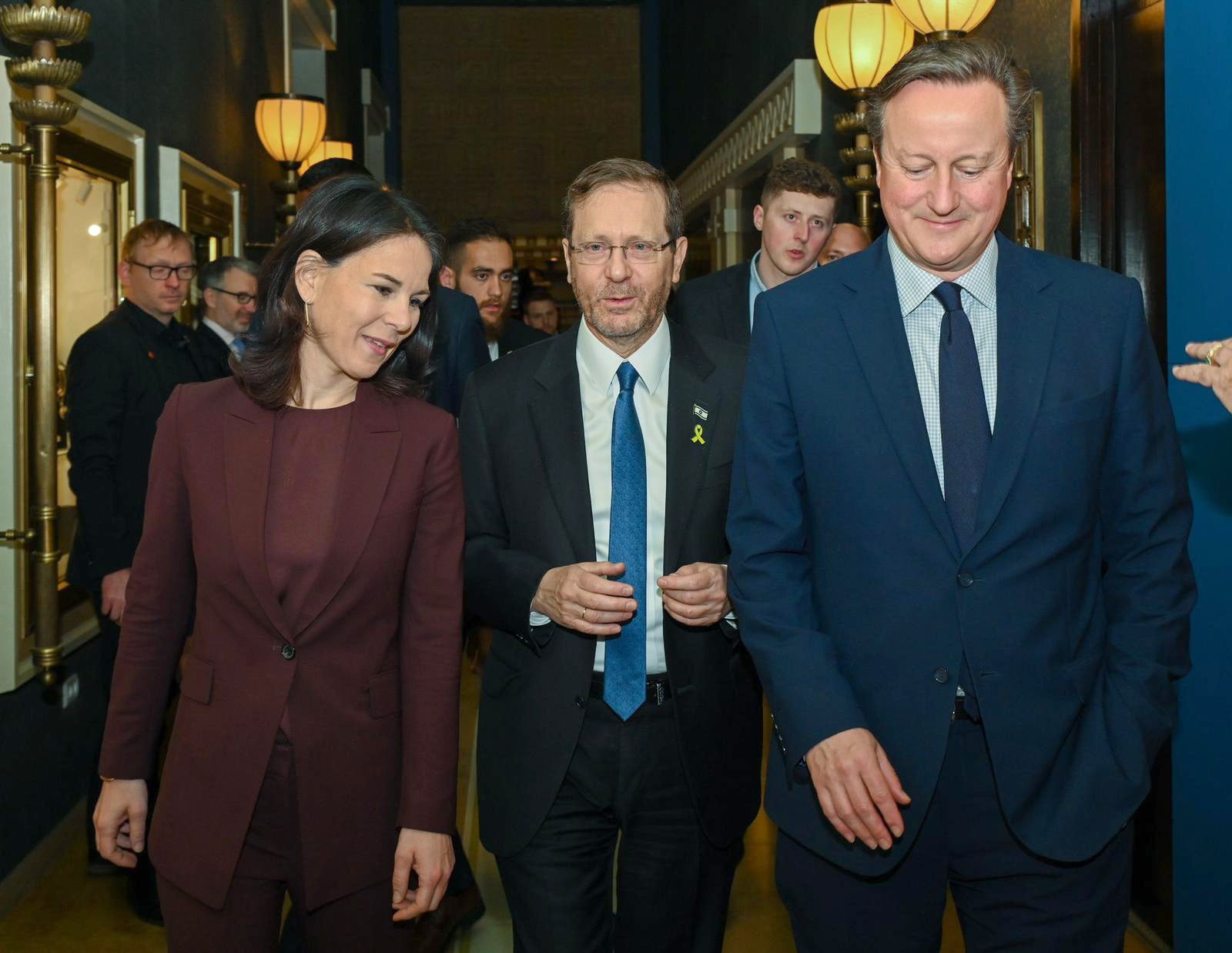 Israeli president Isaac Herzog with David Cameron and German foreign minister Annalena Baerbock