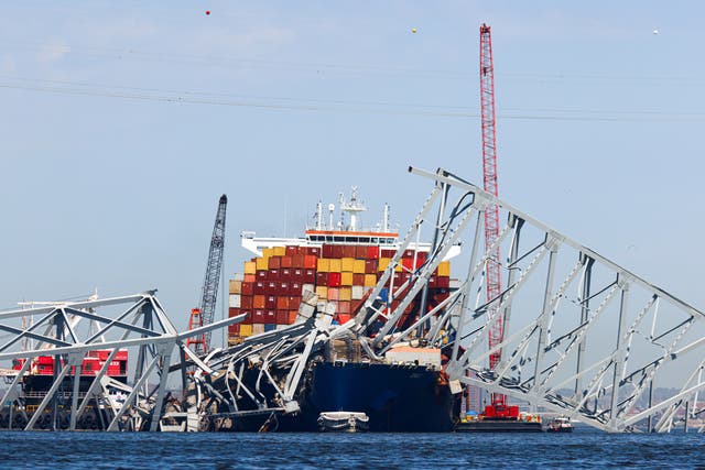 <p>The Francis Scott Key Bridge in Baltimore, Maryland collapsed on 26 March after a cargo ship struck its structure </p>