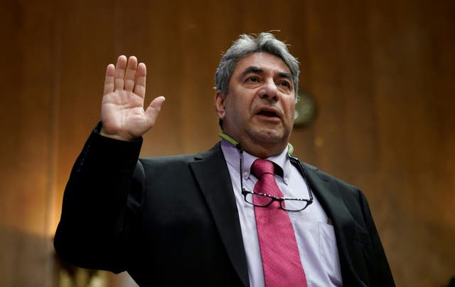 <p>Boeing engineer Sam Salehpour is swearing in before the US Senate Homeland Security and Governmental Affairs Subcommittee on Investigations before testifying during a hearing on "Examining Boeing's Broken Safety Culture: Firsthand Accounts," at Capitol Hill in Washington, DC, on 17 April 2024</p>