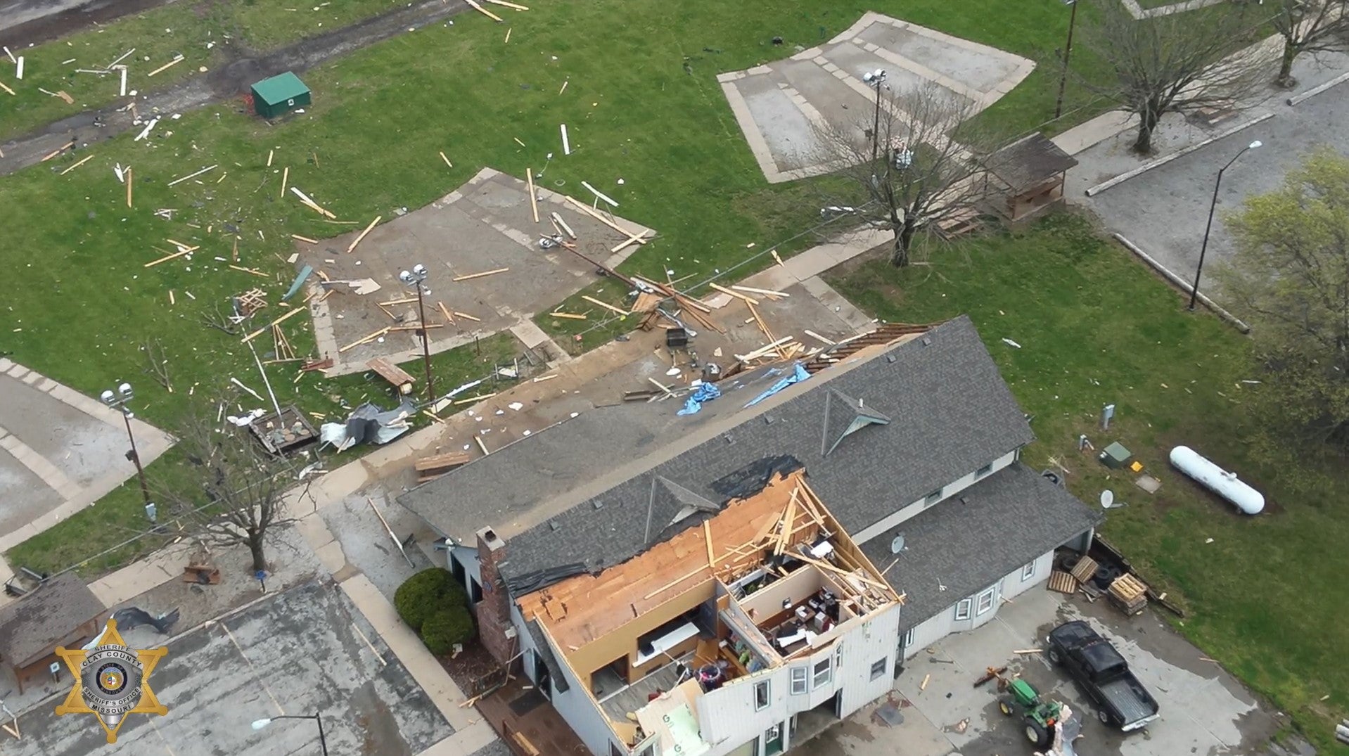 <p>Debris from a house’s roof in Smithville Lake, Missouri following a tornado on 16 April 2024</p>
