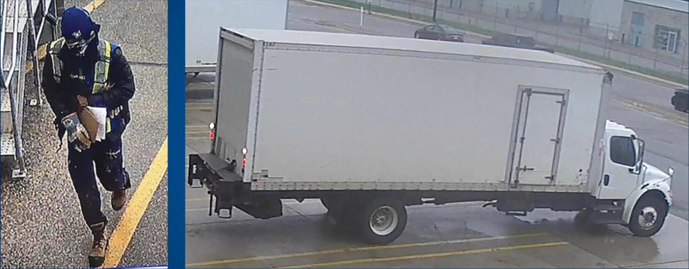 <p>Authorities arrested five individuals involved in Canada’s largest gold heist. This picture shows one of the suspects and a truck that was used to steal about $20m CAD in gold, authorities said. </p>