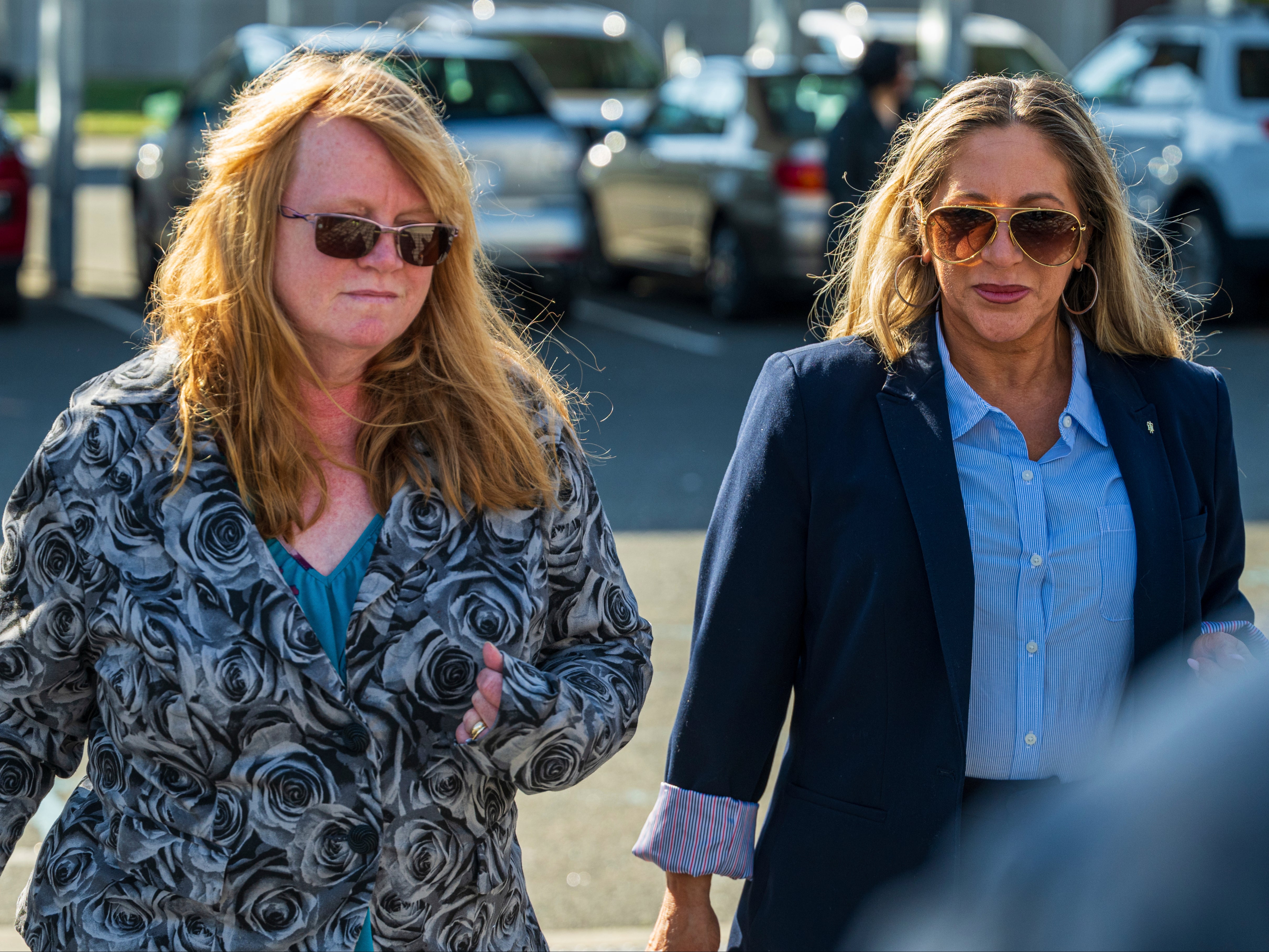 Asa Ellerup, left, the estranged wife of Long Island serial killing suspect Rex Heuermann, arrives at court in Riverhead on April 17, 2024