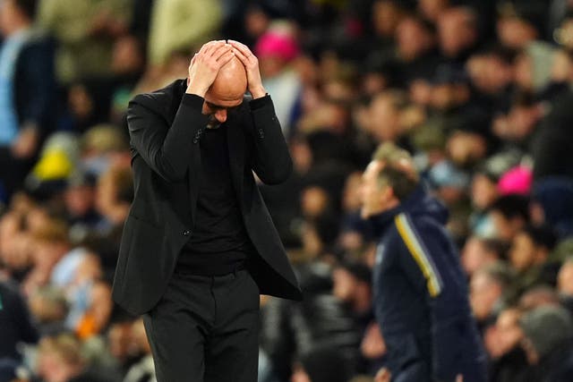 Manchester City manager Pep Guardiola during the UEFA Champions League quarter-final, second leg match at the Etihad Stadium, Manchester. Picture date: Wednesday April 17, 2024. (Mike Egerton/PA)