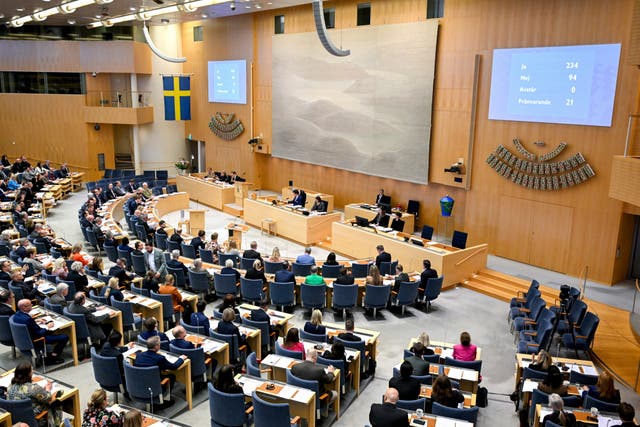 <p>Members of the Swedish Parliament attend a session where they  debated and voted on a law lowering the age required for people to legally change their gender from 18 to 16 in Stockholm, Sweden</p>