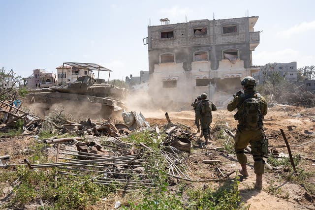 <p>Israeli soldiers operating in the Gaza Strip amid continuing battles between Israel and the Palestinian militant group Hamas</p>