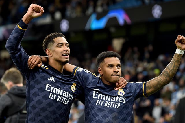 <p>Jude Bellingham and  Rodrygo helped Real Madrid overcome Man City </p>