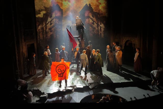 A performance of Les Miserables at the Sondheim Theatre was stopped when activists stormed the stage on October 5 last year, the hearing was told (Just Stop Oil/PA)