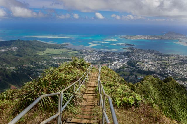 <p>The Haiku Stairs, in O’ahu, were built by the US military in the Second World War, but are now being removed due to tresspassing </p>
