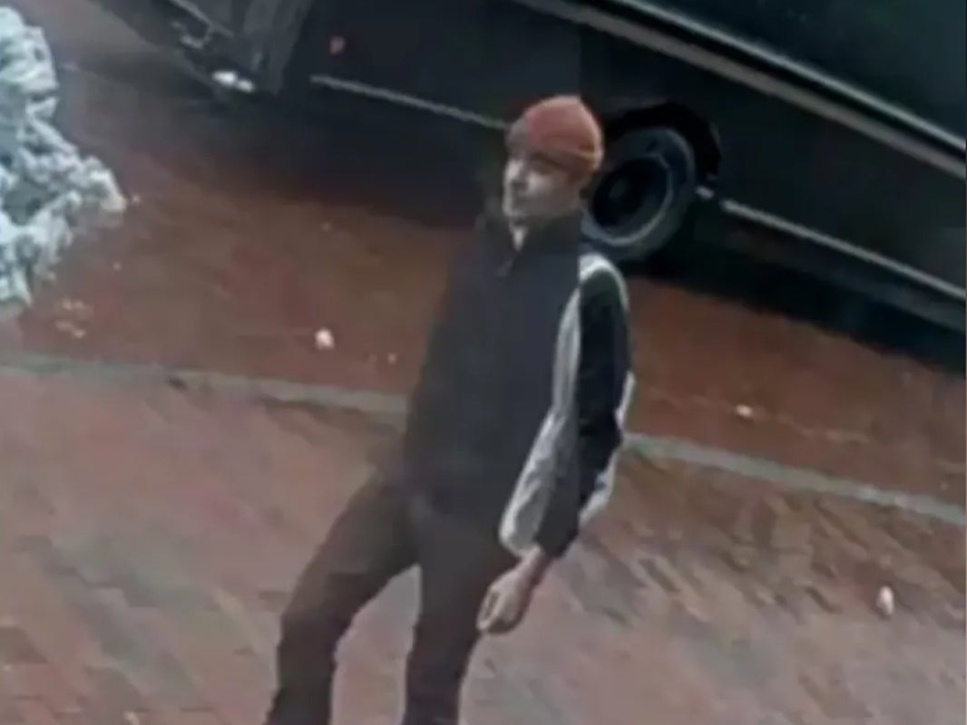 Shant Soghomonian, 35, spotted on surveillance video near Senator Bernie Sanders’ office in Burlington, Vermont. Mr Soghomonian is accused of setting a fire at the senator’s office and has been indicted by a grand jury