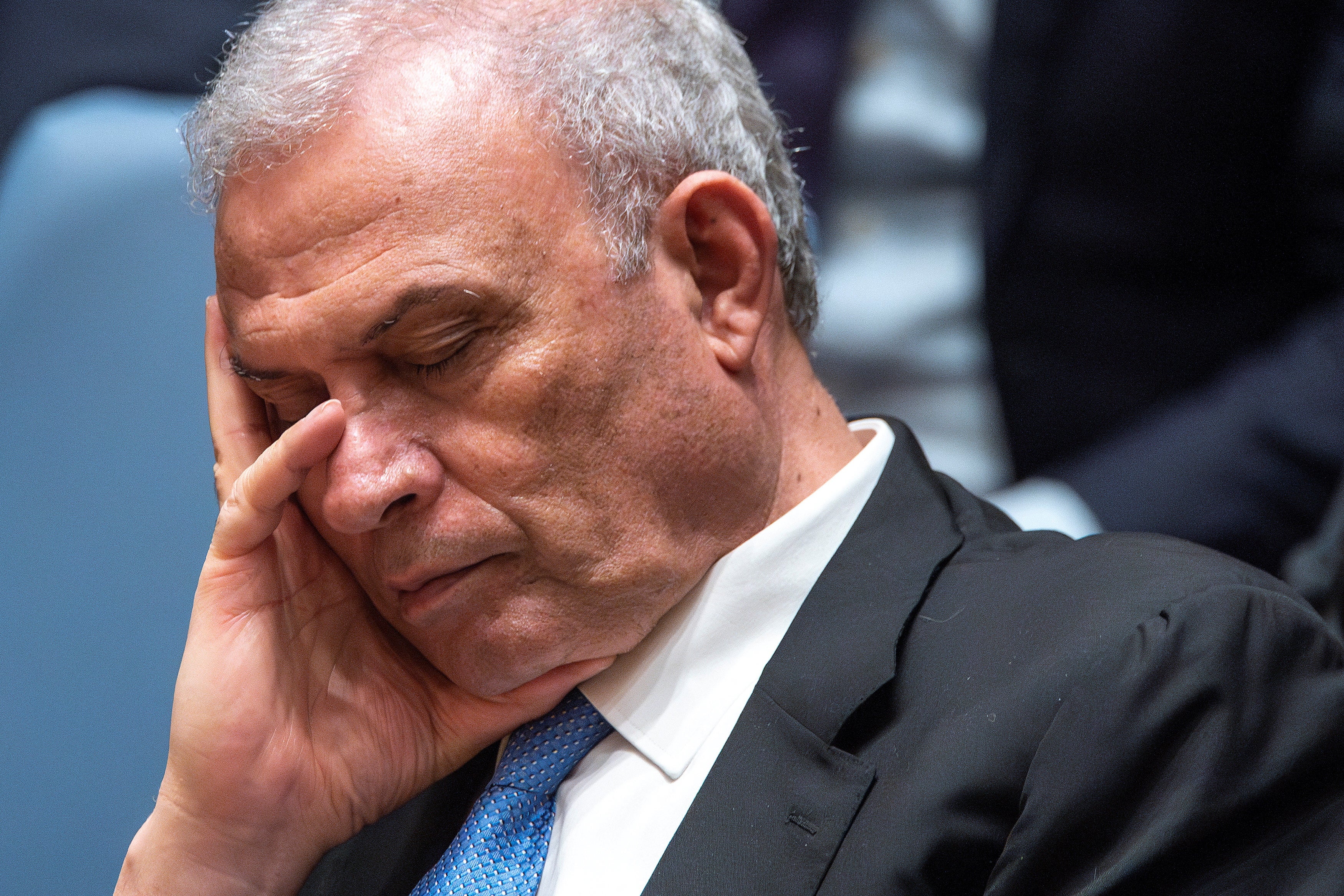 <p>Ziad Abu Amr, member of the Palestinian Legislative Council listens to members of Security Council</p>